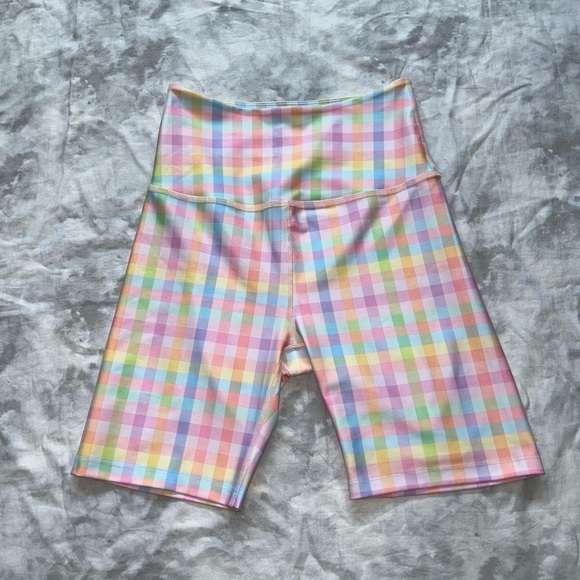 Beyond Yoga Pants - Beyond Yoga Pastel Plaid High Waisted Biker Shorts